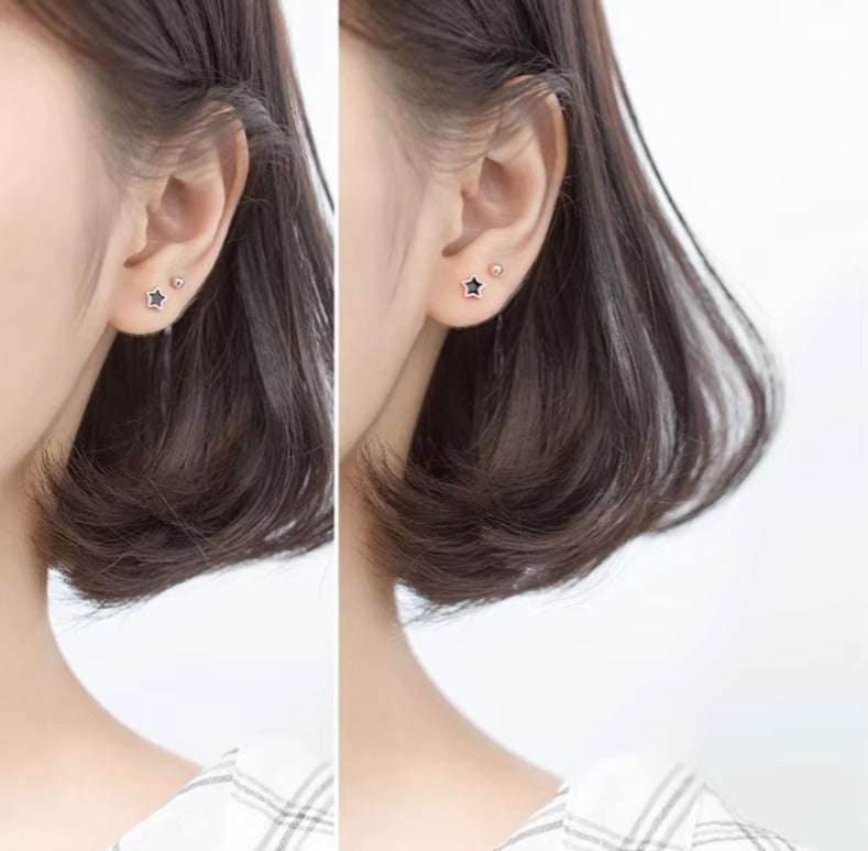 pendientes de plata de ley 925 con forma de estrella para mujer, joyería fina con esmalte negro