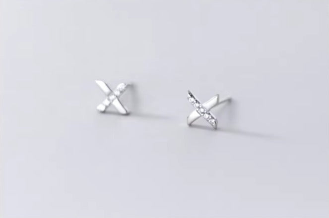 pendientes de tuerca con letras X para mujer, aretes pequeños y bonitos de plata de ley 100%