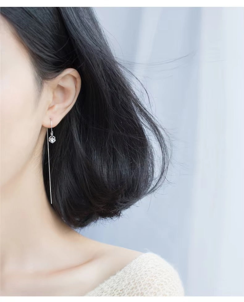 pendientes de plata de ley 925 para mujer, aretes colgantes de cadena larga, cuadrados