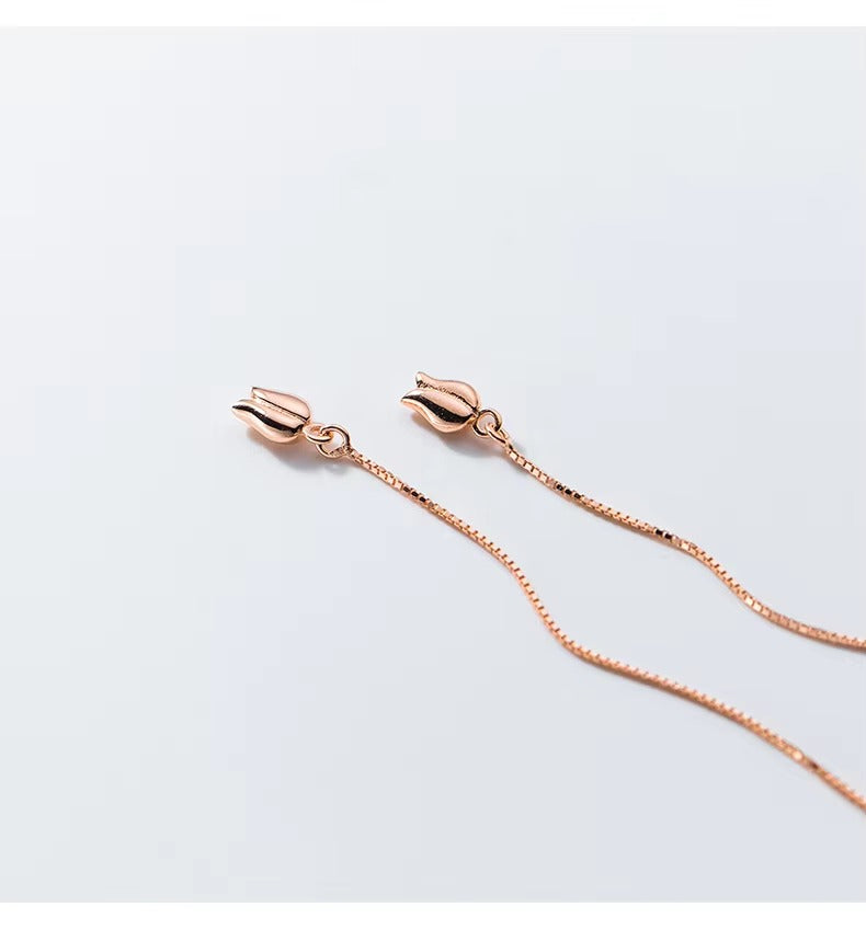 pendientes de gota de borla de cadena larga Rosa minimalista para mujer