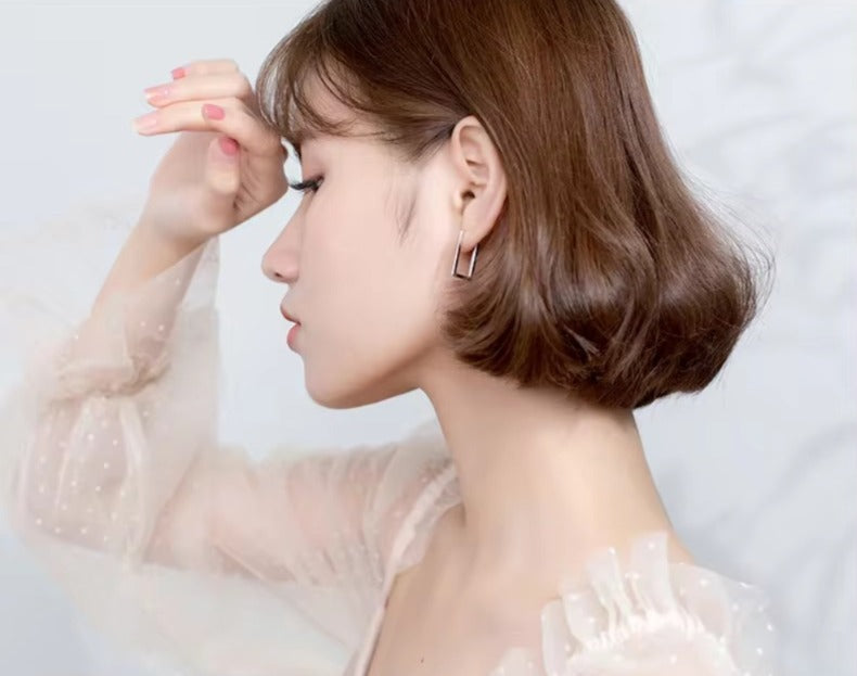 pendientes de aro rectangulares de Plata de Ley 925 auténtica para mujer