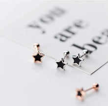 Load image into Gallery viewer, pendientes de plata de ley 925 con forma de estrella para mujer, joyería fina con esmalte negro