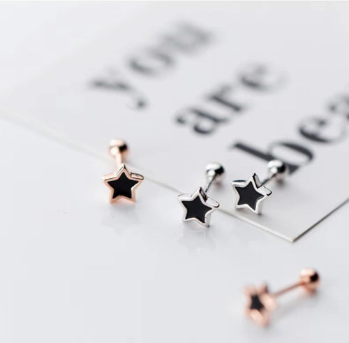 pendientes de plata de ley 925 con forma de estrella para mujer, joyería fina con esmalte negro