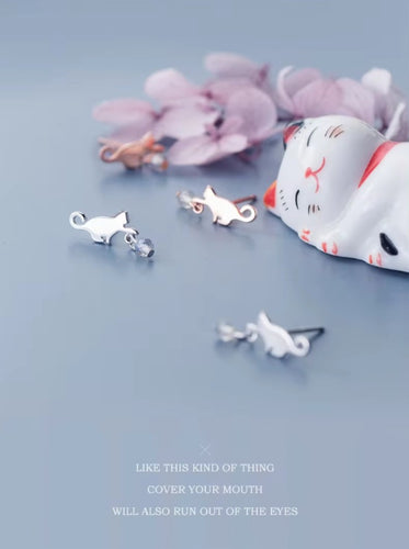 pendientes de plata de ley 100% con forma de gato