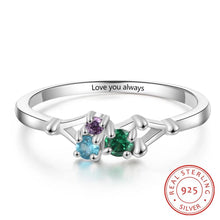 Load image into Gallery viewer, Anillos personalizados de Plata de Ley 925 con 3 piedras de nacimiento para mujer