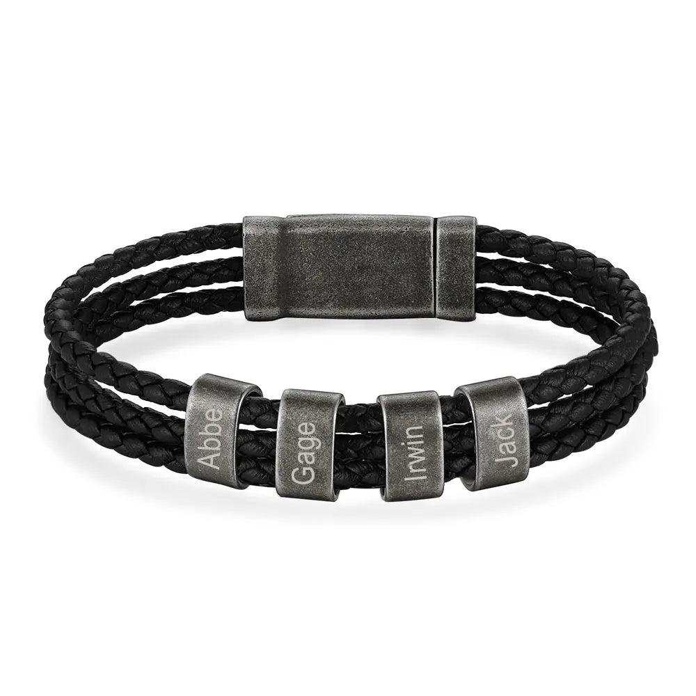 Pulsera de cuero trenzado con grabado personalizado para hombre