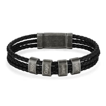 Load image into Gallery viewer, Pulsera de cuero trenzado con grabado personalizado para hombre