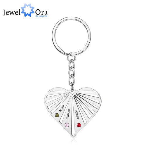 Llaveros de corazón con nombre grabado personalizado para madre, llavero de piedra natal personalizado para parejas, regalos de Navidad para ella, día de la madre