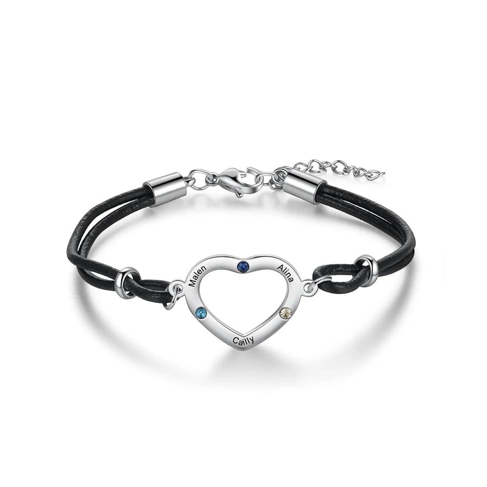 pulsera de corazón personalizada con 3 piedras de nacimiento