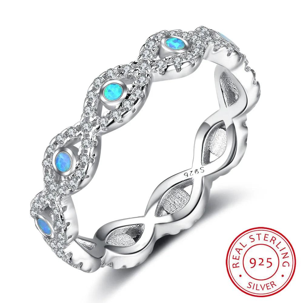 Infinity Love-Anillo de Plata de Ley 925 con piedra de ópalo azul para mujer