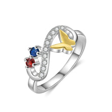 Load image into Gallery viewer, Anillo de mariposa personalizado con 2 piedras de nacimiento