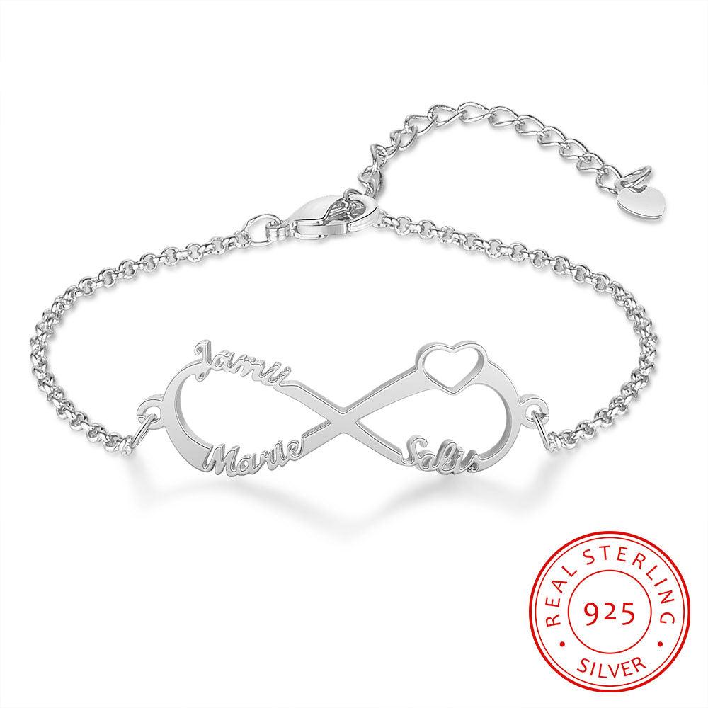 Pulseras Infinity de plata de ley 925 con nombre personalizado para mujer