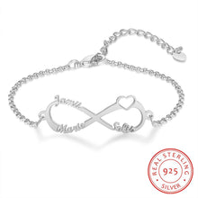 Cargar imagen en el visor de la galería, Pulseras Infinity de plata de ley 925 con nombre personalizado para mujer