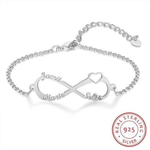 Pulseras Infinity de plata de ley 925 con nombre personalizado para mujer