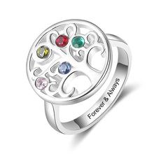 Load image into Gallery viewer, Anillos personalizados de árbol de la vida con 5 piedras de nacimiento