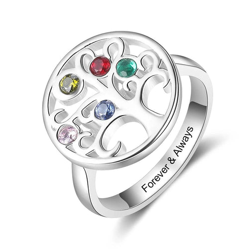 Anillos personalizados de árbol de la vida con 5 piedras de nacimiento