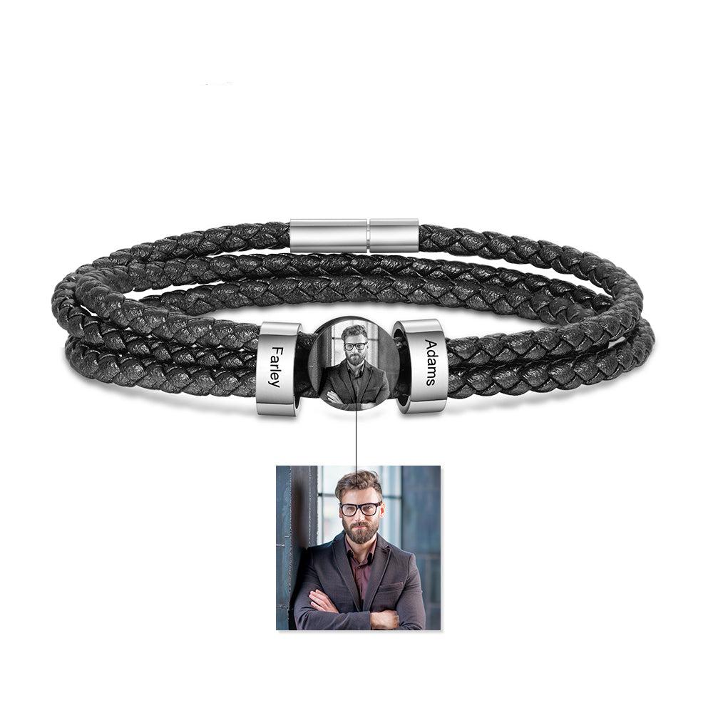 Pulsera de cuero personalizable con cuentas para hombre