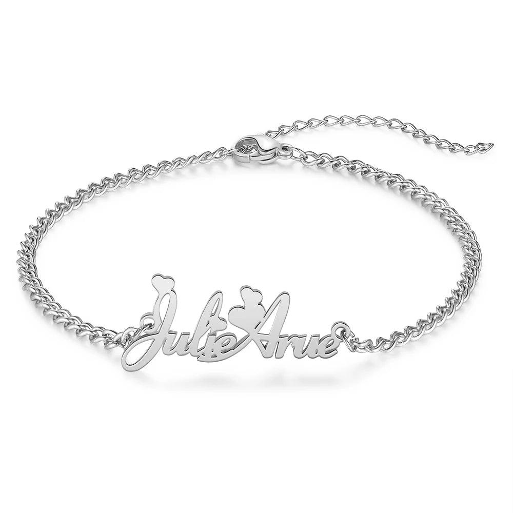 tobillera de acero inoxidable con letras personalizadas para mujer