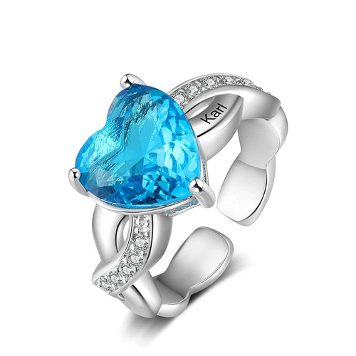 Anillo de piedra natal de corazón personalizado clásico