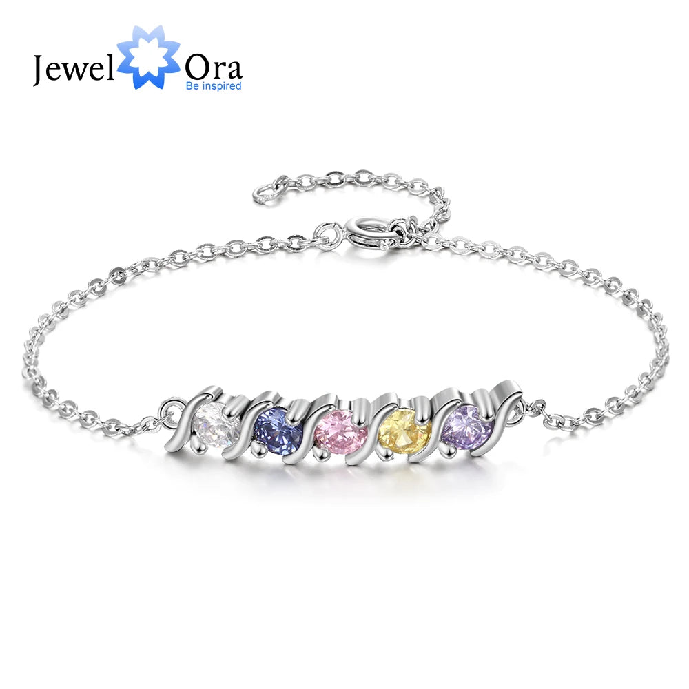 Joyería personalizada, pulsera de cadena personalizada con 5 piedras de nacimiento