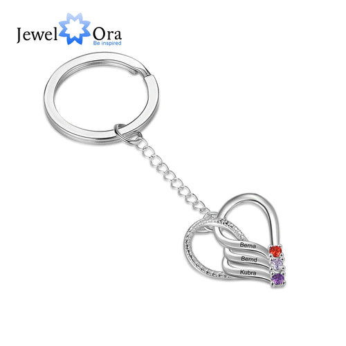 LLavero de corazón de piedra natal personalizado para parejas, llaveros con nombre grabado personalizado para mujeres, regalos de Navidad para la familia