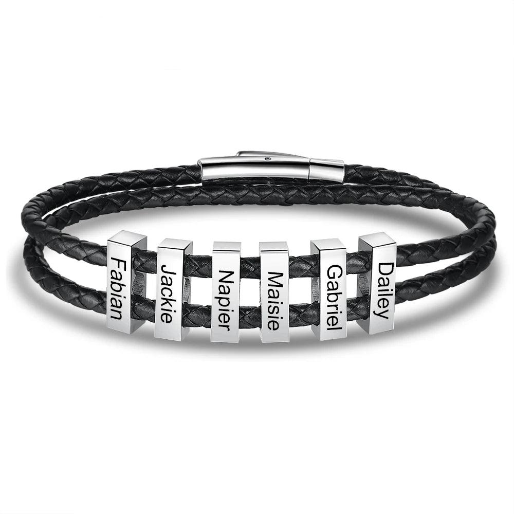 pulsera de cuero de acero inoxidable para hombre