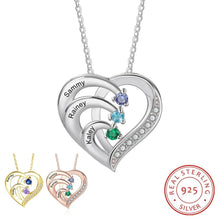 Load image into Gallery viewer, Collar de corazón personalizado de Plata de Ley 925 con 2-6 piedras de nacimiento