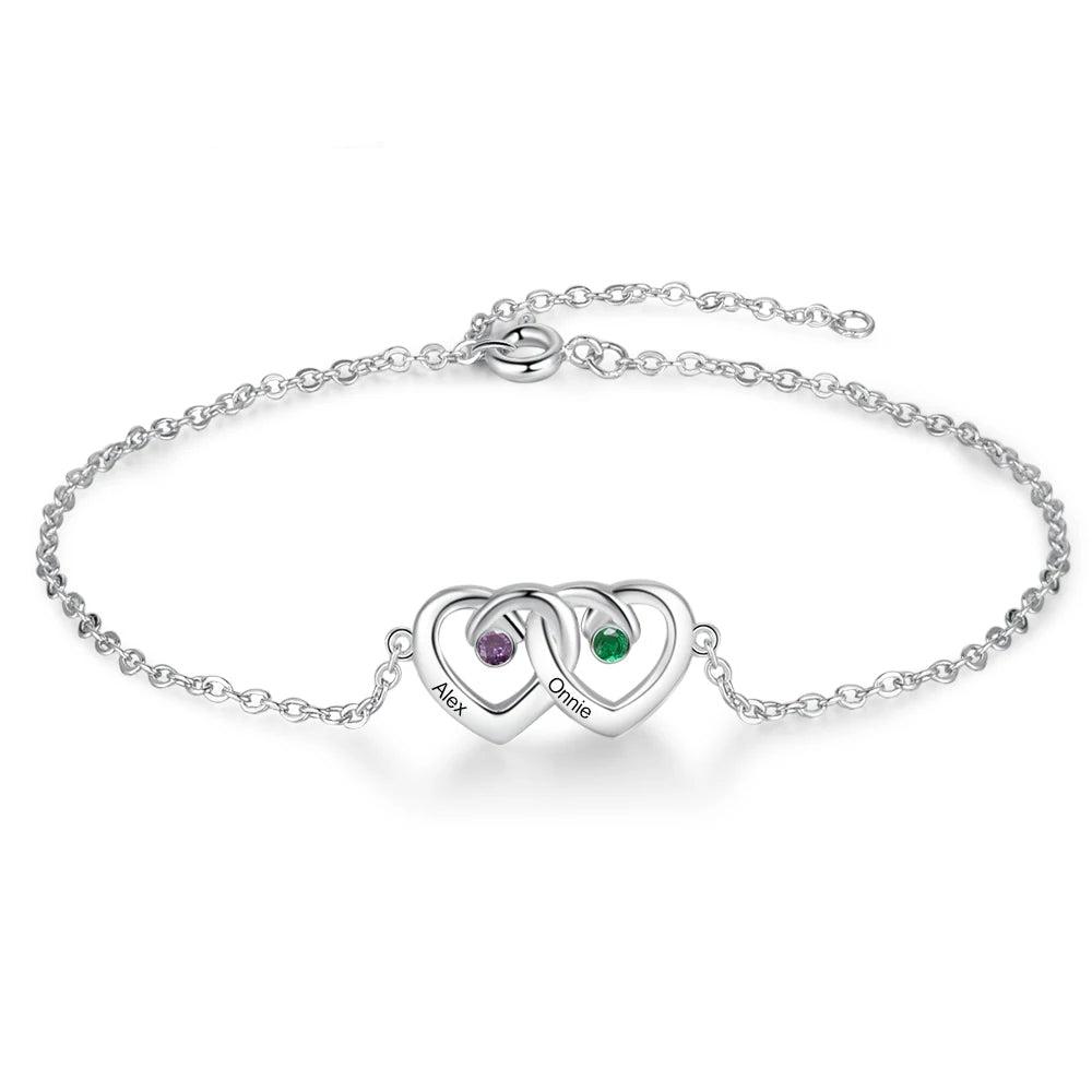 pulsera personalizada con doble corazón para mujer