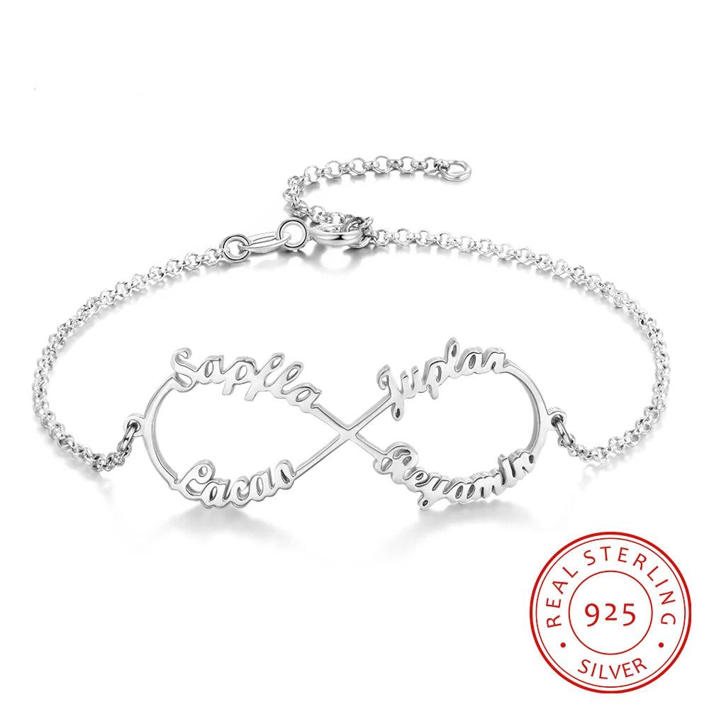 Pulseras de plata de ley 925 personalizadas con nombre infinito para mujer