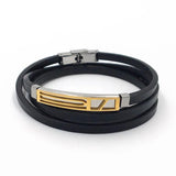 Pulsera de cuero genuino para hombre, brazalete de acero inoxidable