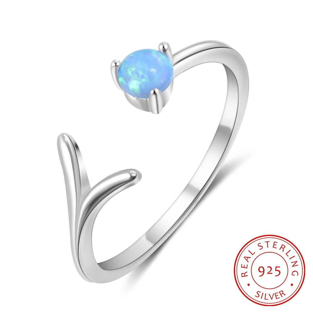 Anillos minimalistas de ópalo azul para mujer
