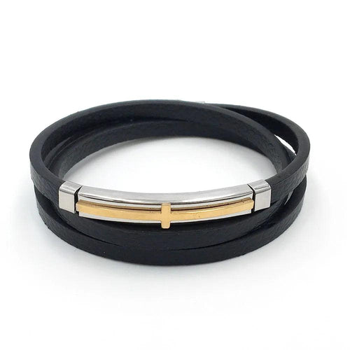 Pulsera de cuero genuino de doble capa para hombre