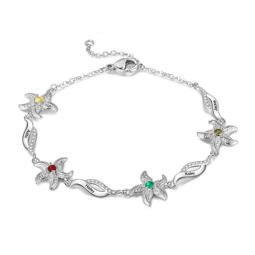 Pulsera personalizada de estrella de mar con piedra natal incrustada