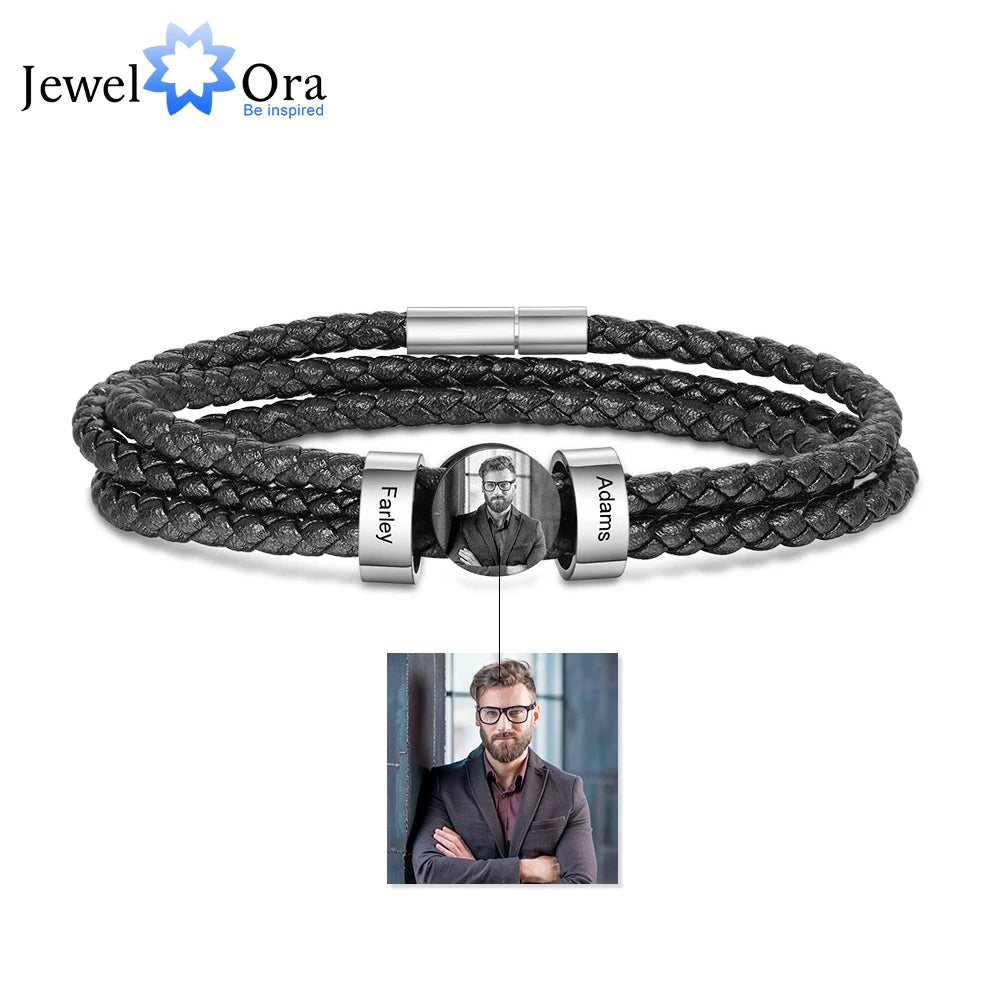 Pulsera de cuero personalizable con cuentas para hombre