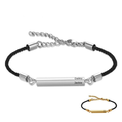 Pulsera de cuerda ajustable de acero inoxidable para hombre y mujer
