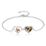 pulsera de cadena de doble corazón con foto personalizada