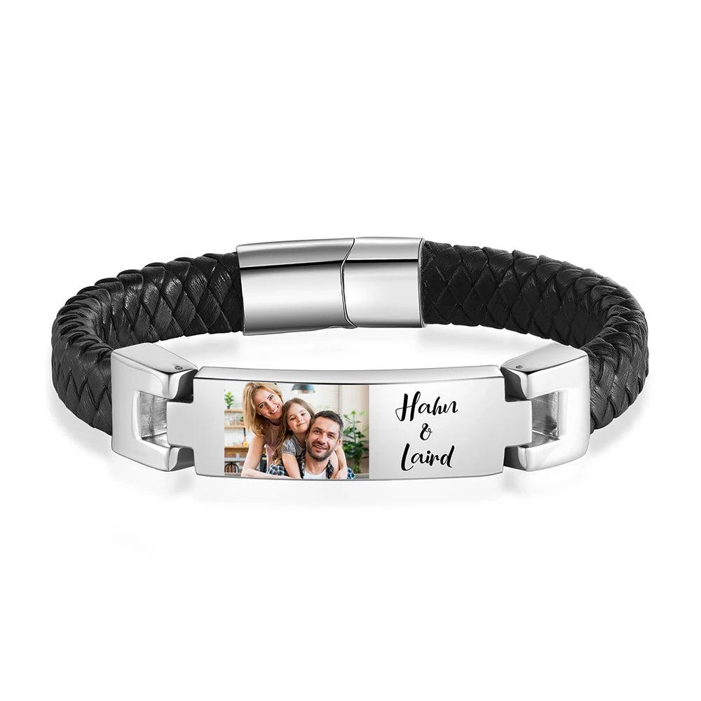 Pulsera de cuero con foto personalizada para hombre