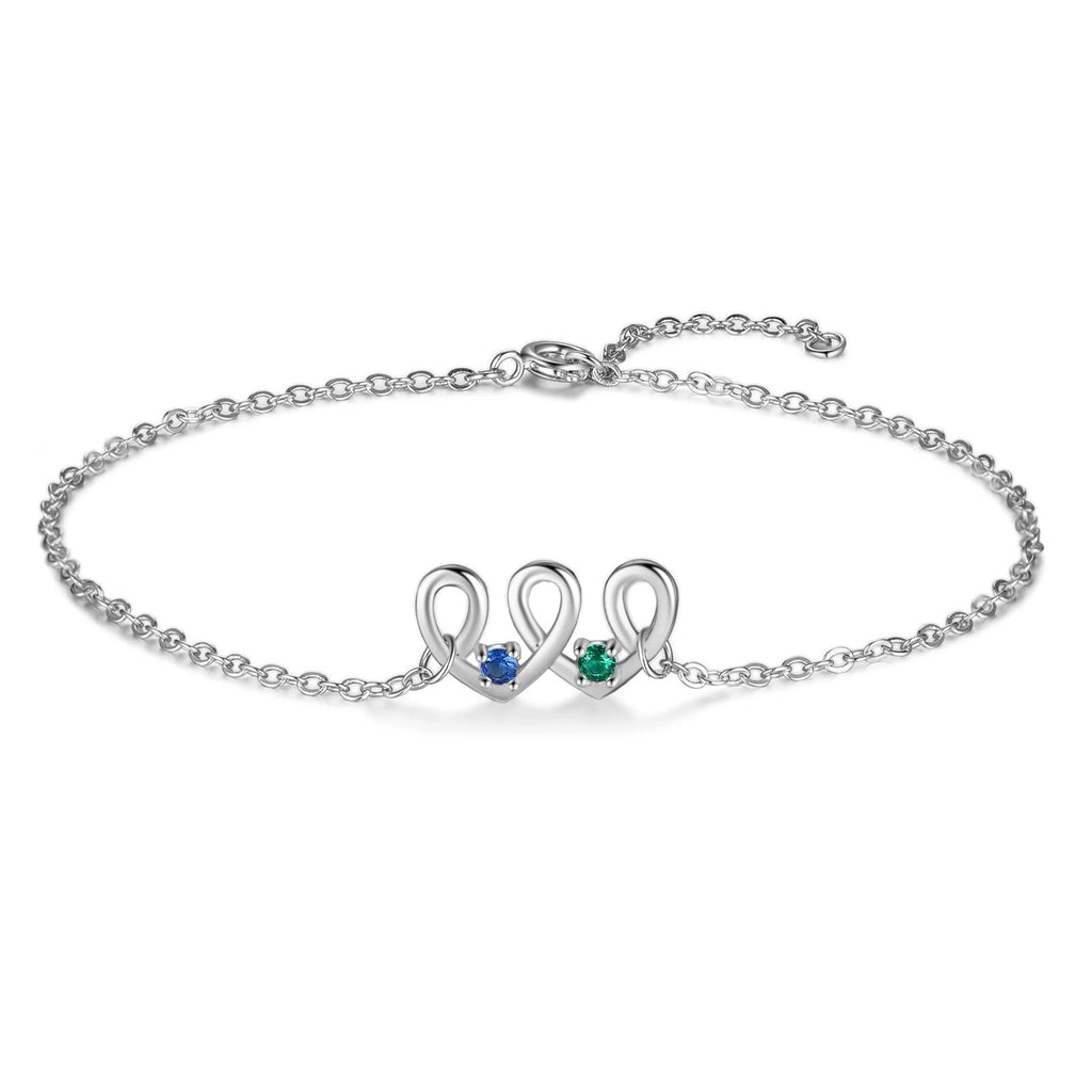 pulsera personalizada con 2 piedras de nacimiento para mujer