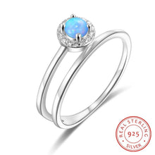 Cargar imagen en el visor de la galería, Anillo de Plata de Ley 925 de doble capa con piedra redonda de ópalo azul
