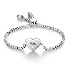 Cargar imagen en el visor de la galería, Pulsera de corazón con nombre grabado personalizado con piedra natal