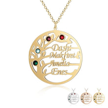 Cargar imagen en el visor de la galería, Collar de árbol familiar personalizado con 4 piedras de nacimiento