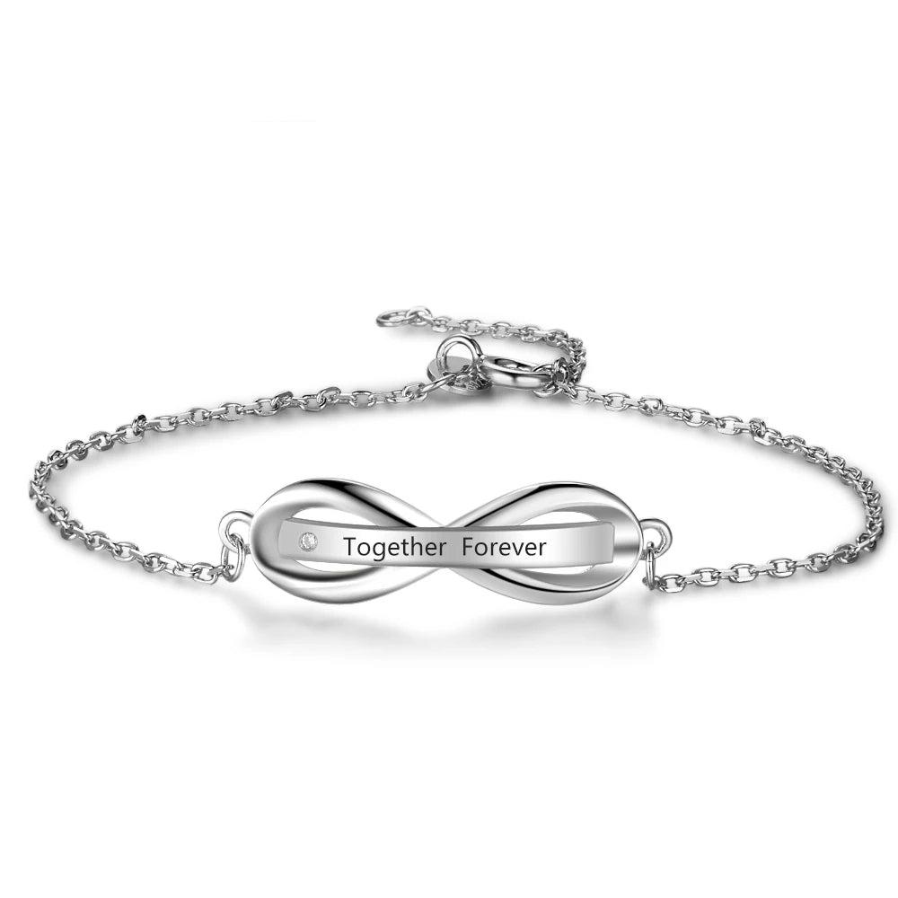 Pulseras de cadena Infinity ajustables con grabado personalizado para mujer