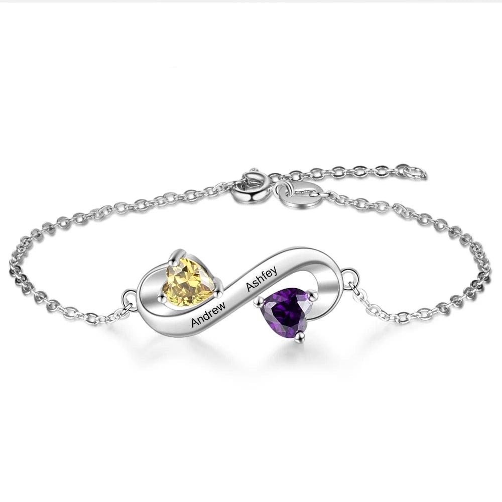 Pulsera Infinity personalizada con piedra natal de corazón