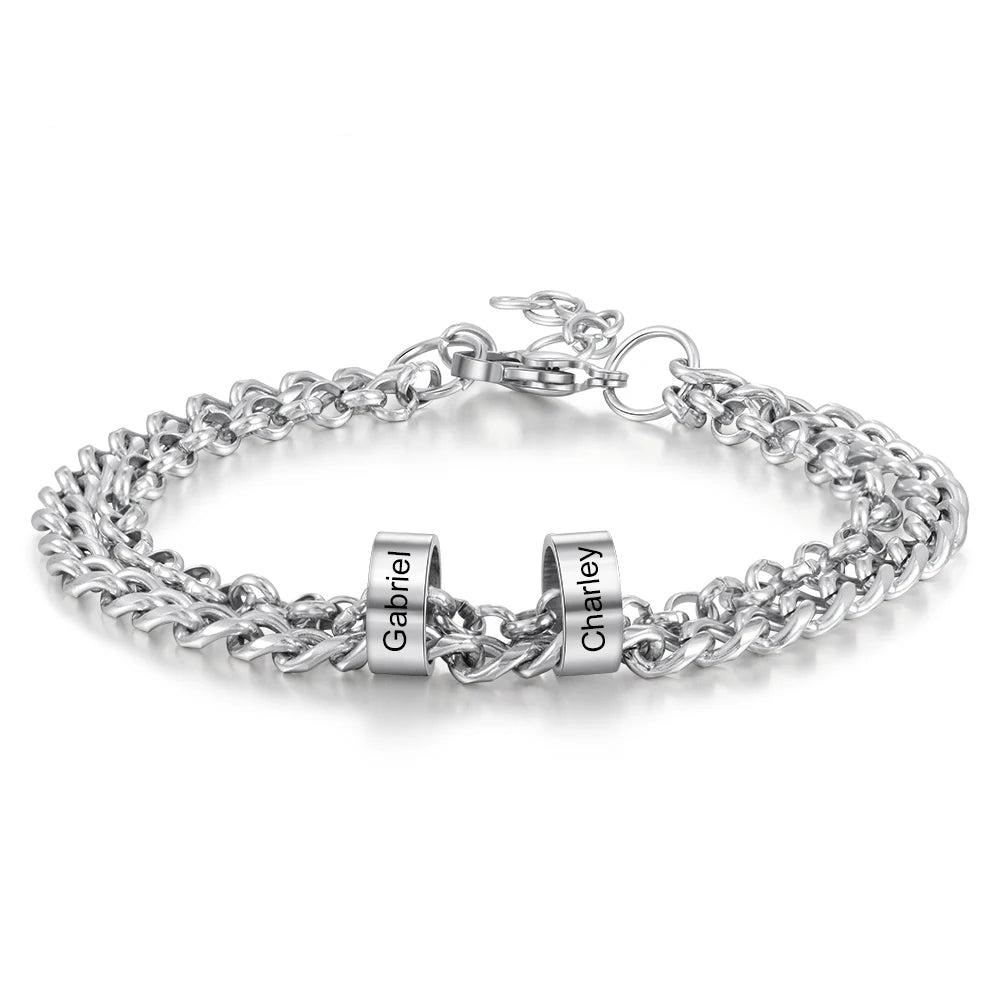 pulsera personalizada de cuentas de acero inoxidable para hombre