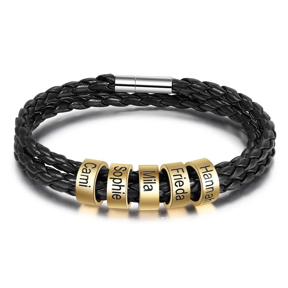 pulsera de cuero multicapa personalizada para hombre