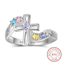 Load image into Gallery viewer, Anillos de plata de ley 925 personalizados con incrustaciones de 5 piedras preciosas grabadas para mujer