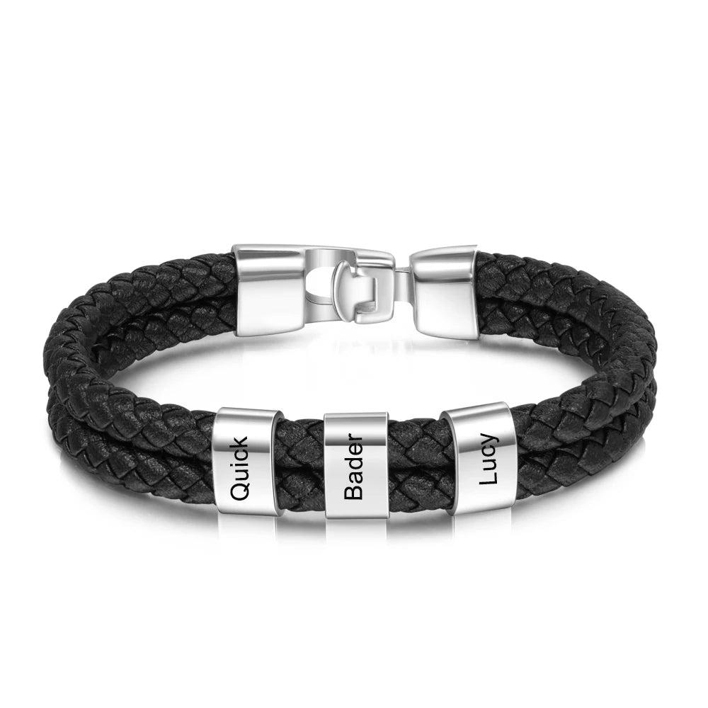 Pulsera de cuero trenzado y acero inoxidable para hombre