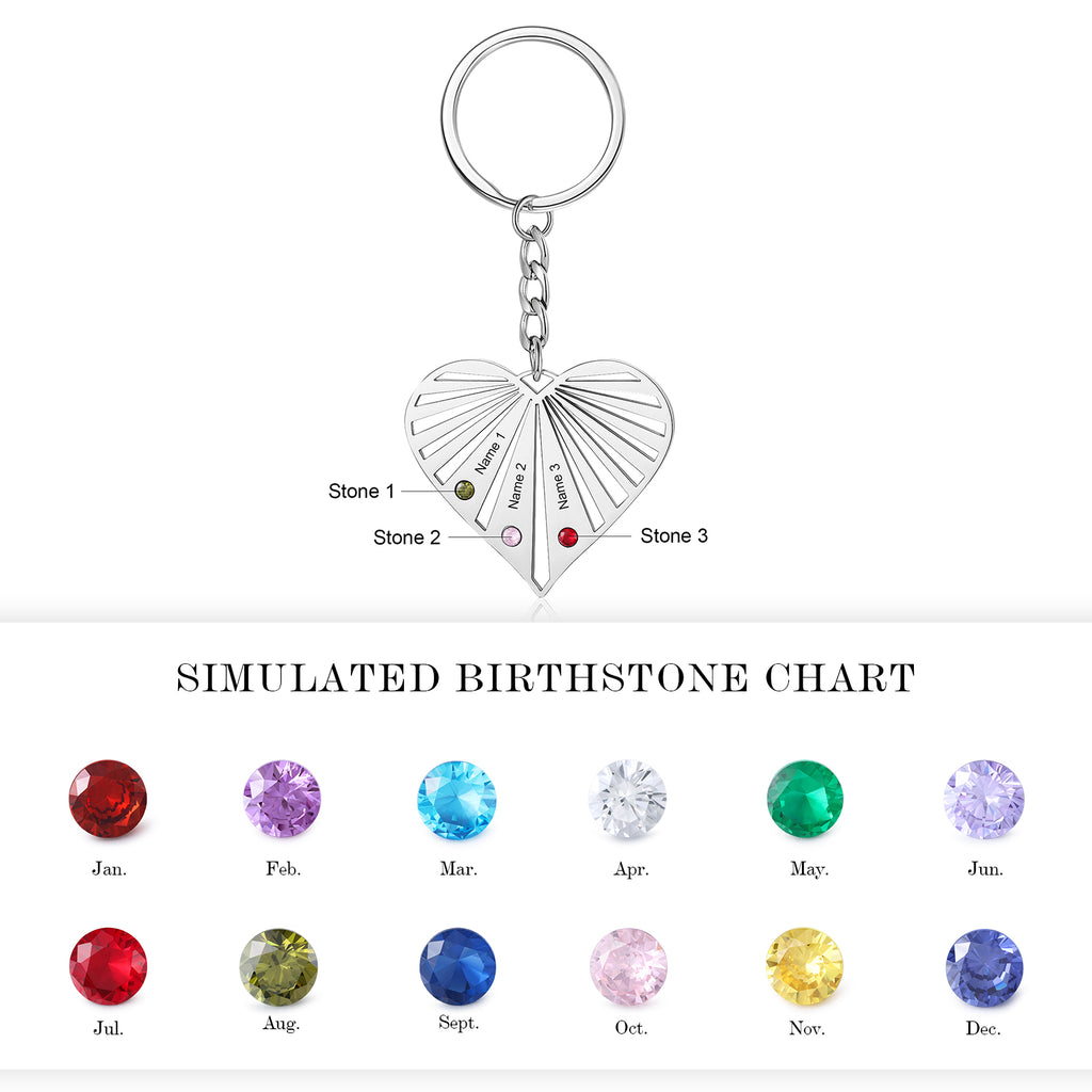 Llaveros de corazón con nombre grabado personalizado para madre, llavero de piedra natal personalizado para parejas, regalos de Navidad para ella, día de la madre