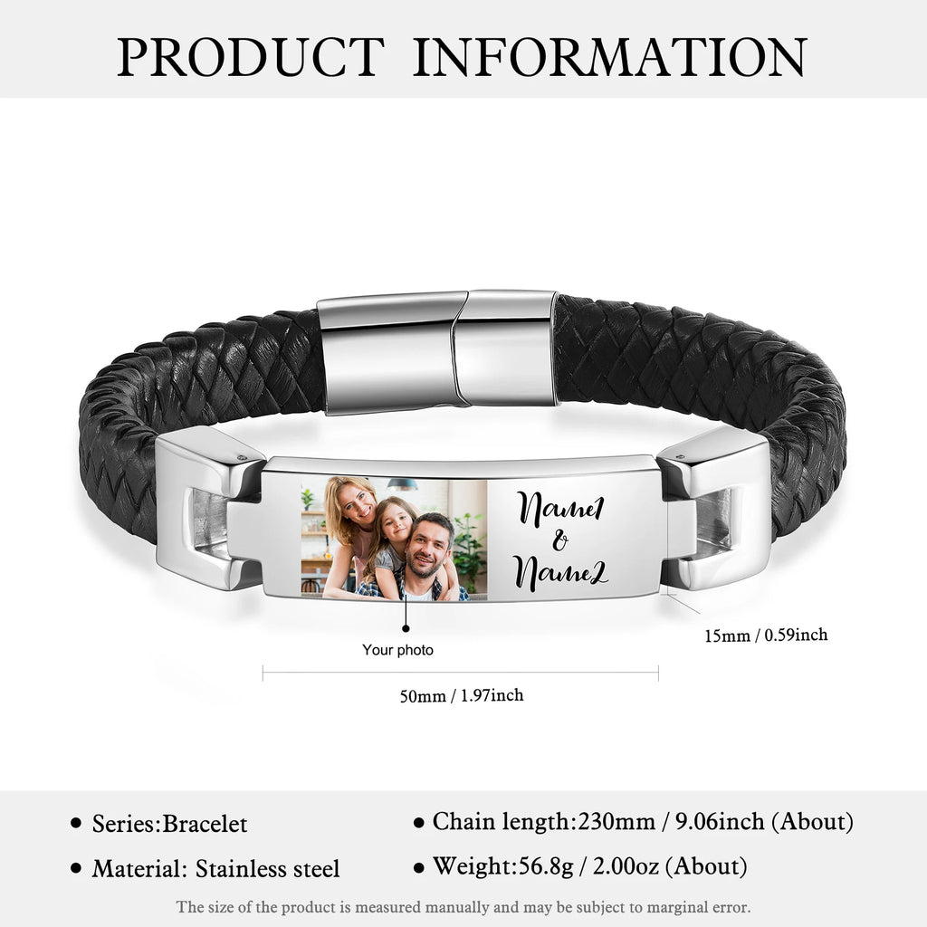 Pulsera de cuero con foto personalizada para hombre