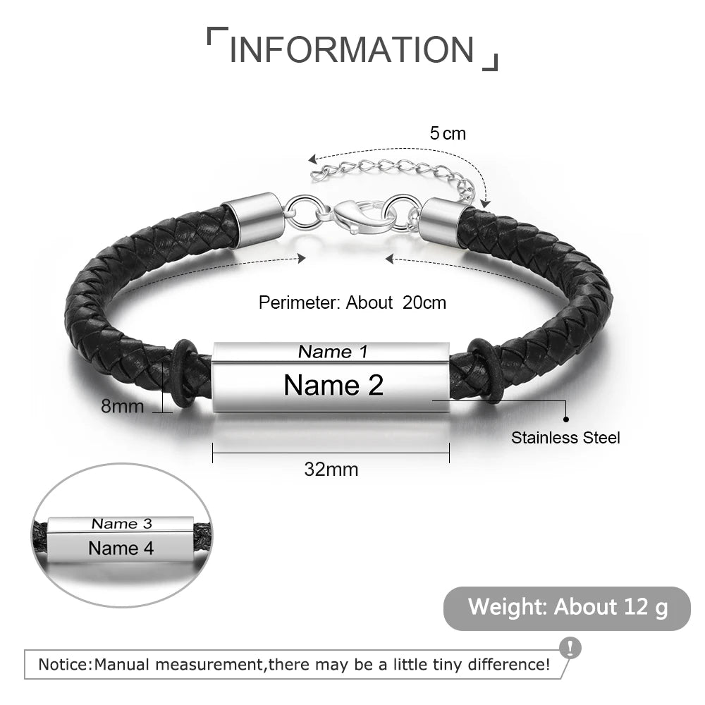 Pulsera personalizada de acero inoxidable con grabado de nombre para hombre